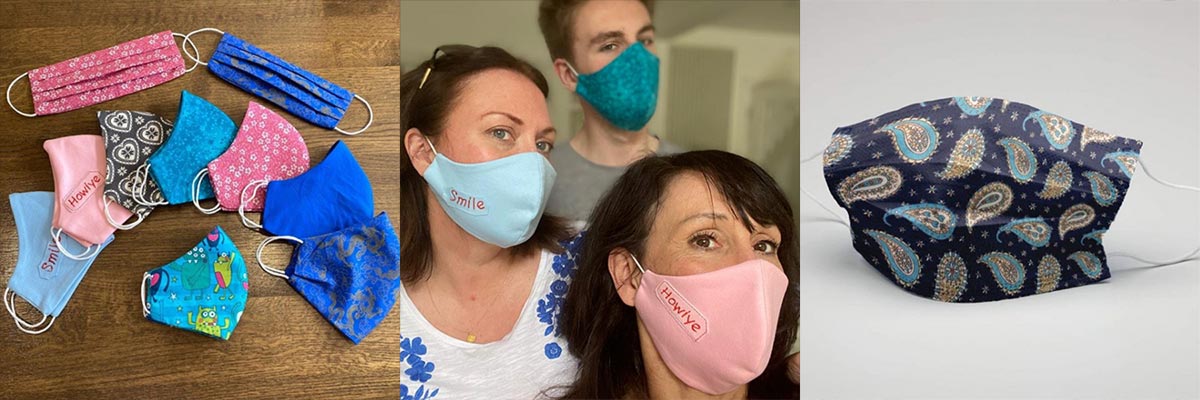 Face masks made in Ireland, Irish designer, reusable, cotton, reversible, washable, breathable, stylist fabric, personalised face covering, corporate masks.